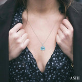 8x8 MM Cushion Shape Aquamarine and 1/5 ctw Round Cut Diamond Pendant in 10K White Gold with Chain