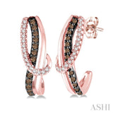 1/4 ctw Curvy Entwined White & Brown Round Cut Diamond Earrings in 10K Rose Gold
