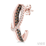 1/4 ctw Curvy Entwined White & Brown Round Cut Diamond Earrings in 10K Rose Gold