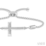 1/20 ctw Cross Charm Round Cut Diamond Sterling Silver Lariat Bracelet