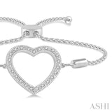 1/10 ctw Heart Charm Round Cut Diamond Sterling Silver Lariat Bracelet