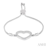 1/10 ctw Heart Charm Round Cut Diamond Sterling Silver Lariat Bracelet