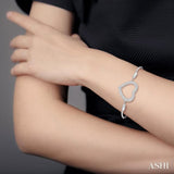 1/10 ctw Heart Charm Round Cut Diamond Sterling Silver Lariat Bracelet