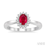 6X4 MM Oval Cut Ruby Center and 1/8 Ctw Round Cut Diamond Halo Precious Stone Ring in 10K White Gold