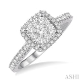 1/2 ctw Round Diamond Lovebright Halo Engagement Ring in 14K White and Yellow Gold