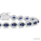 5x3 MM Oval Shape Sapphire and 1 1/10 ctw Round Cut Diamond Precious Stone Bracelet in 14K White Gold