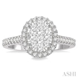 3/4 ctw Round Diamond Lovebright Oval Shape Halo Engagement Ring in 14K White and Yellow Gold