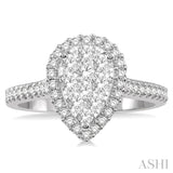 3/4 ctw Pear Shape Round Cut Diamond Lovebright Cluster Ring in 14K White and Rose Gold