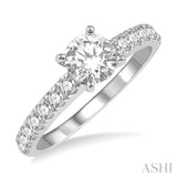 5/8 ctw Round Cut Diamond Ladies Engagement Ring with 1/3 Ct Round Cut Center Stone in 14K White Gold
