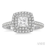 1/2 ctw Princess & Round Cut Diamond Ladies Engagement Ring with 1/4 Ct Princess Cut Center Stone in 14K White Gold