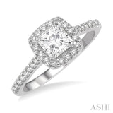 1/3 ctw Square Shape Diamond Semi-Mount Engagement Ring in 14K White Gold