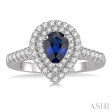 1/2 Ctw Pear Shape 7x5 MM Sapphire & Round Cut Diamond Precious Ring in 14K White Gold