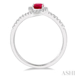 1/5 Ctw Embraced Oval Shape 6x4 MM Ruby & Round Cut Diamond Precious Ring in 10K White Gold