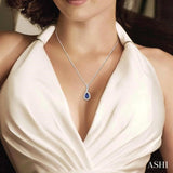6X4 MM Pear Shape Sapphire and 1/8 Ctw Round Cut Diamond Precious Pendant With Chain in 10K White Gold