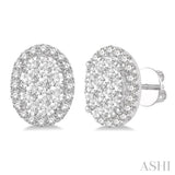1 ctw Oval Shape Lovebright Round Cut Diamond Stud Earrings in 14K White Gold