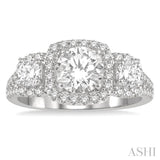 7/8 ctw Triple Cushion Shape Semi-Mount Diamond Engagement Ring in 14K White Gold