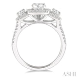 7/8 ctw Triple Cushion Shape Semi-Mount Diamond Engagement Ring in 14K White Gold