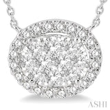 3/4 ctw Oval Shape Round Cut Diamond Lovebright Pendant With Chain in 14K White Gold