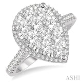 1.00 ctw Pear Shape Round Cut Diamond Lovebright Ring in 14K White and Rose Gold