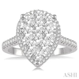 1.00 ctw Pear Shape Round Cut Diamond Lovebright Ring in 14K White and Rose Gold