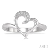 1/50 Ctw Hollow Center Heart Charm Round Cut Diamond Ring in Sterling Silver