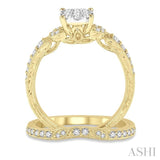 5/8 ctw Round Cut Diamond Lovebright Wedding Set with 1/2 ctw Engagement Ring and 1/6 ctw Wedding Band in 14K Yellow and White Gold