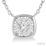 1/6 ctw Cushion Shape Lovebright Diamond Pendant With Chain in 14K White Gold