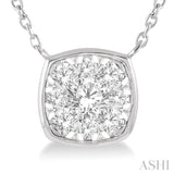1/3 ctw Cushion Shape Lovebright Diamond Pendant With Chain in 14K White Gold