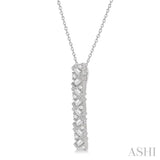 1/2 ctw Zigzag Baguette and Round Cut Diamond Bar Pendant With Chain in 14K White Gold