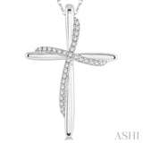 1/10 ctw Round Cut Diamond Draped Cross Charm Pendant in 10K White Gold