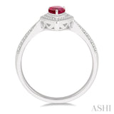 1/6 Ctw Pointed Shank 6X4 MM Pear Cut Ruby & Round Cut Diamond Precious Ring in 10K White Gold