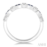 1/6 Ctw Round Cut Diamond and 1.35mm Sapphire Precious Stone Wedding Band in 14K White Gold