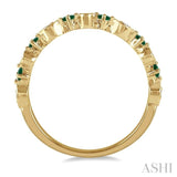 1.8 MM Round Cut Emerald and 1/20 Ctw Round Cut Diamond Precious Half Eternity Wedding Band in 14K Yellow Gold