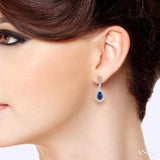 5x3 MM Hanging Arm Pear Cut Sapphire and 1/6 Ctw Round Cut Diamond Precious Earrings in 10K White Gold