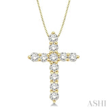 1/2 Ctw Round Cut Diamond Cross Pendant in 14K Yellow Gold with Chain