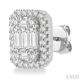 5/8 Ctw Octagonal Baguette & Round Cut Diamond Stud Earrings in 14K White Gold