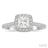1 Ctw Cushion Shape Round & Princess Cut Diamond Engagement Ring With 3/4 Ctw Princess Cut Center Stone in 14K White Gold