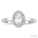 1/3 ctw Round Cut Diamond Halo Engagement Ring With 1/4 ct Oval Cut Center Stone in 14K White Gold