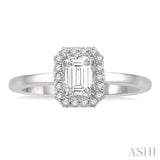 1/3 ctw Round Cut Diamond Engagement Ring With 1/4 ct Emerald Cut Center Stone in 14K White Gold