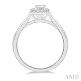 1/3 ctw Round Cut Diamond Engagement Ring With 1/4 ct Emerald Cut Center Stone in 14K White Gold