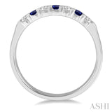 1/5 ctw Round Cut Diamond and 2.3MM Sapphire Precious Wedding Band in 14K White Gold