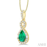 7x5 MM Pear Shape Emerald and 1/3 ctw Diamond Precious Pendant in 14K Yellow Gold with Chain