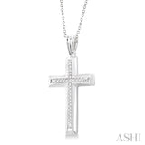 1/10 Ctw Single Cut Diamond Cross Pendant in Sterling Silver with Chain