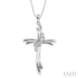 1/20 Ctw Round Cut Diamond Cross Pendant in Sterling Silver with Chain