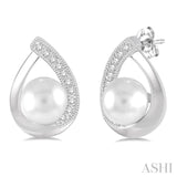 6x6 MM Cultured Pearls and 1/10 ctw Single Cut Diamond Earrings in Sterling Silver
