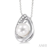6.5 MM Cultured Pearl and 1/20 ctw Single Cut Diamond Pendant in Sterling Silver with chain