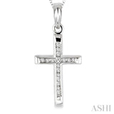 1/10 Ctw Round Cut Diamond Channel Cross Pendant in Sterling Silver with Chain