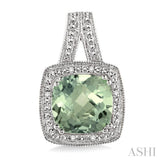 8x8 MM Cushion Shape Green Amethyst and 1/20 ctw Single Cut Diamond Earrings in Sterling Silver