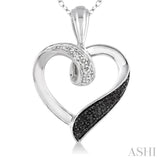 1/8 Ctw White and Black Diamond Heart Shape Pendant in Sterling Silver with Chain