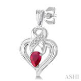 5x3 MM Pear Shape Ruby and 1/50 ctw Single Cut Diamond Earrings in Sterling Silver
